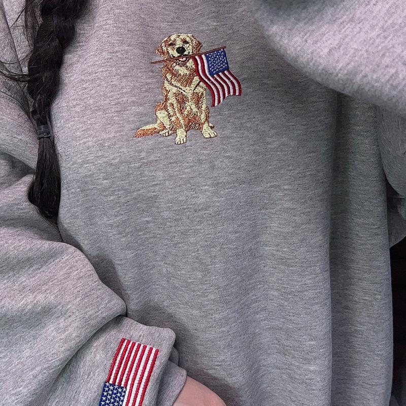 Custom Dog Embroidered Hoodie & Sweatshirt, Personalized Dog Breed and Country Flag Pullover, Patriotic USA Pride Crewneck, Gift for Dog Lovers