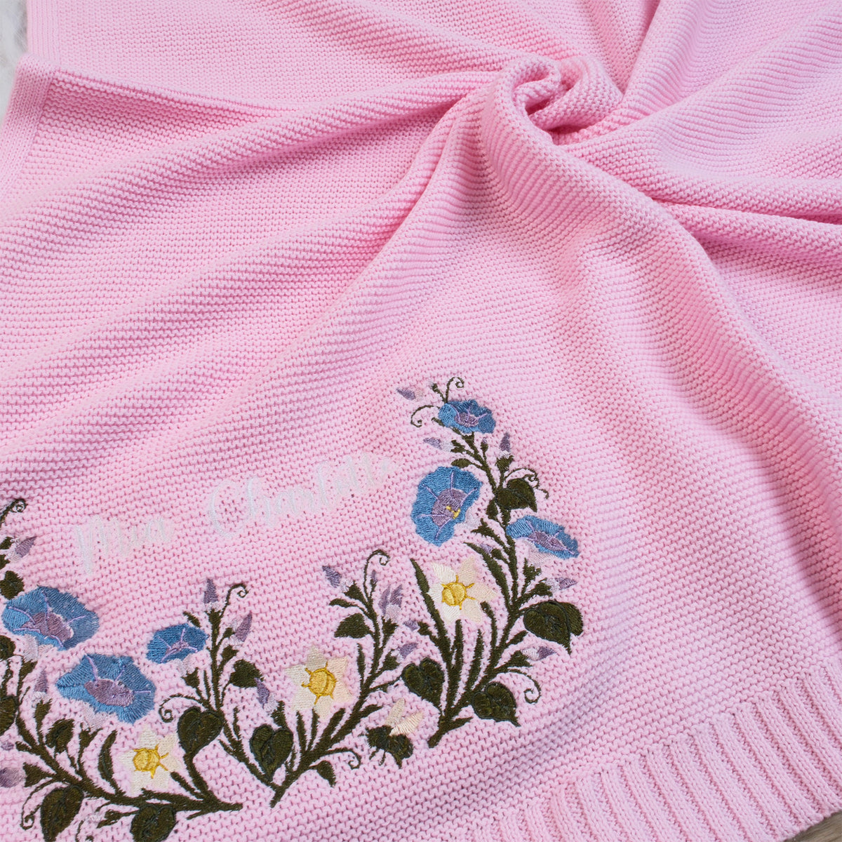 Personalized Baby Name Blanket – Floral Embroidered Newborn Keepsake Gift
