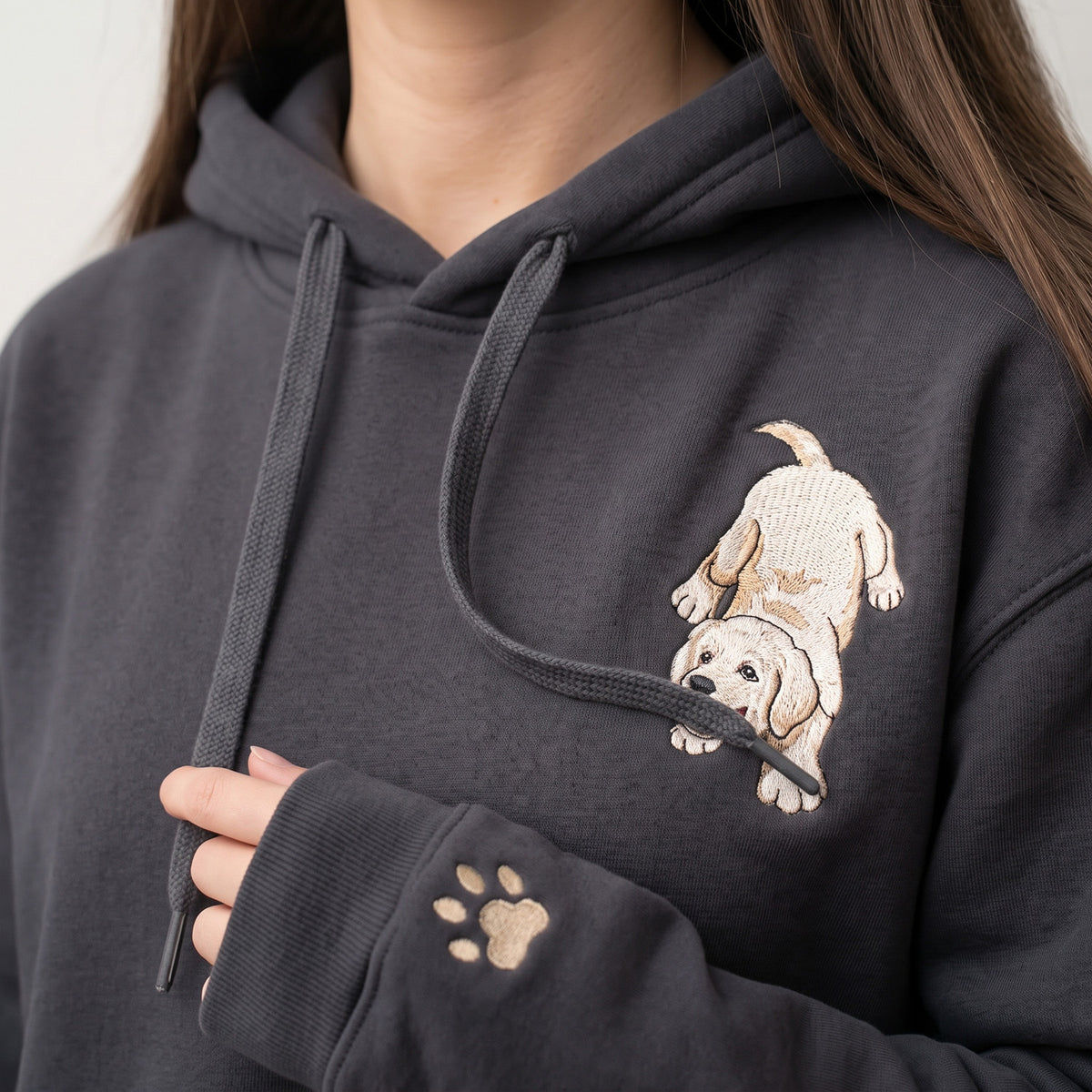Personalized Pet Biting Drawstring Hoodie – Custom Cat Dog Embroidered Sweatshirt