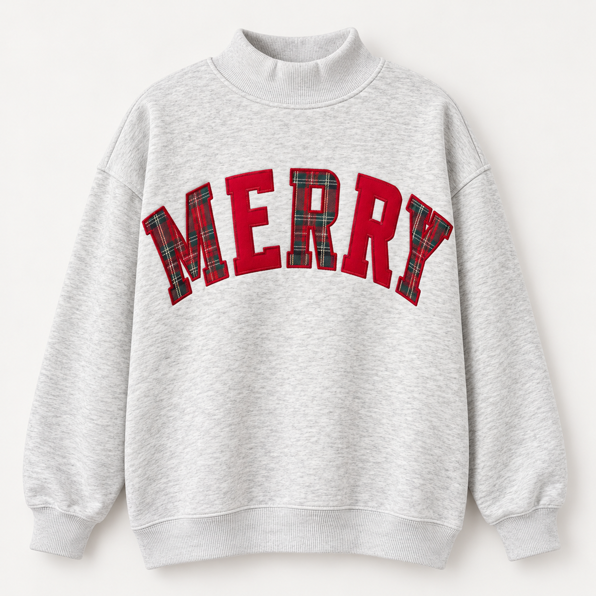 Merry Christmas Plaid Letter Sweatshirt & Hoodie – Red Green Holiday Graphic Mock Neck Pullover, Cozy Oversized Christmas Gift