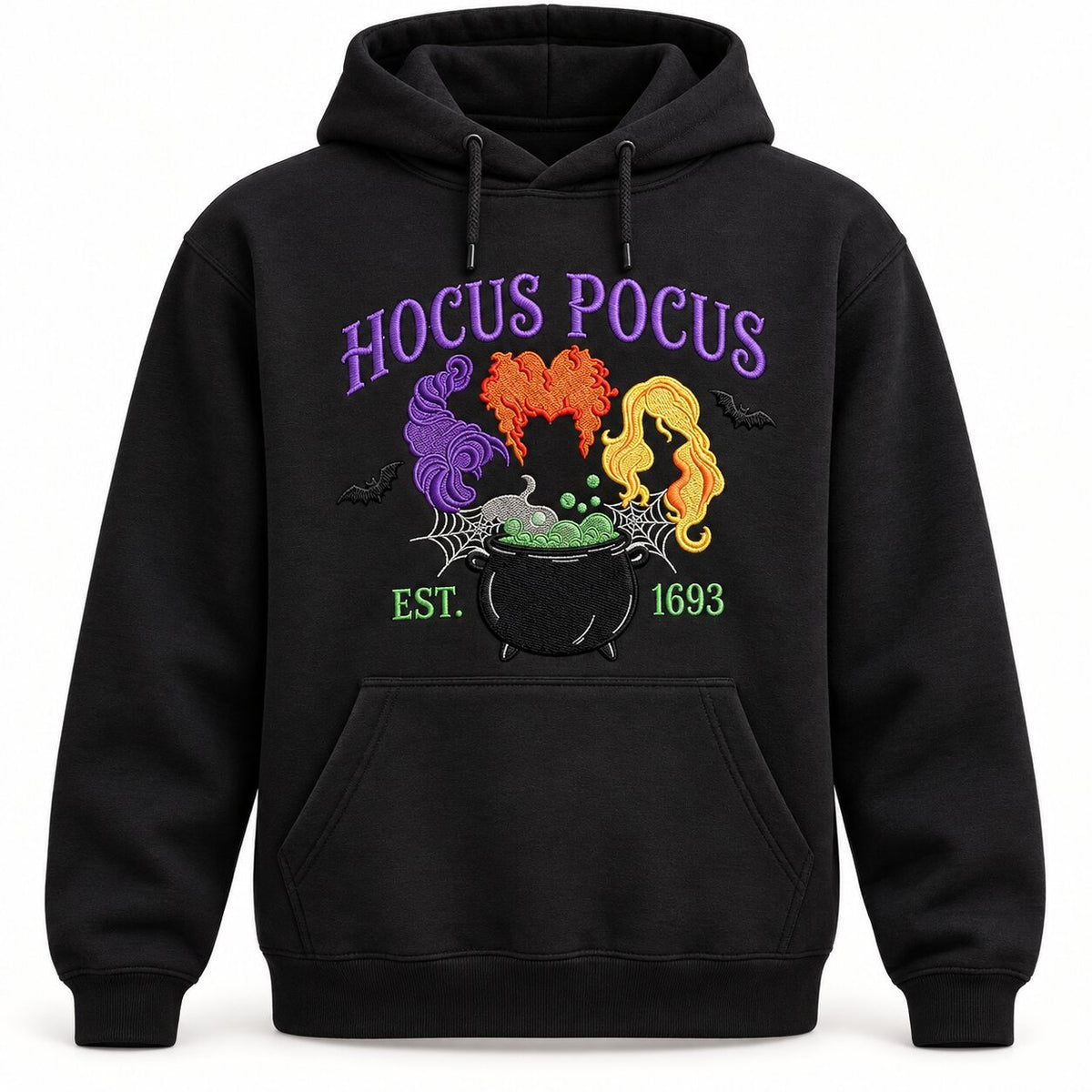 Hocus Pocus Witches Embroidered Sweatshirt – Halloween Witch Cauldron & Spooky Season Crewneck