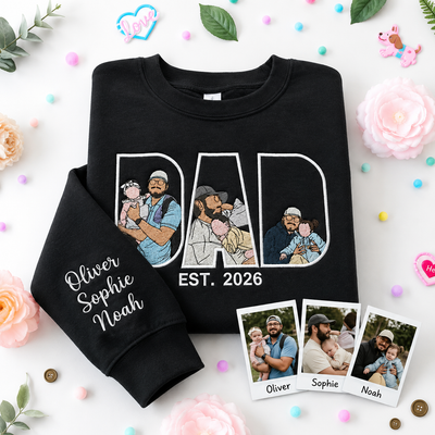 Custom Photo Portrait Embroidery Sweatshirt/Hoodie, Gift For Dad/Mom/Family