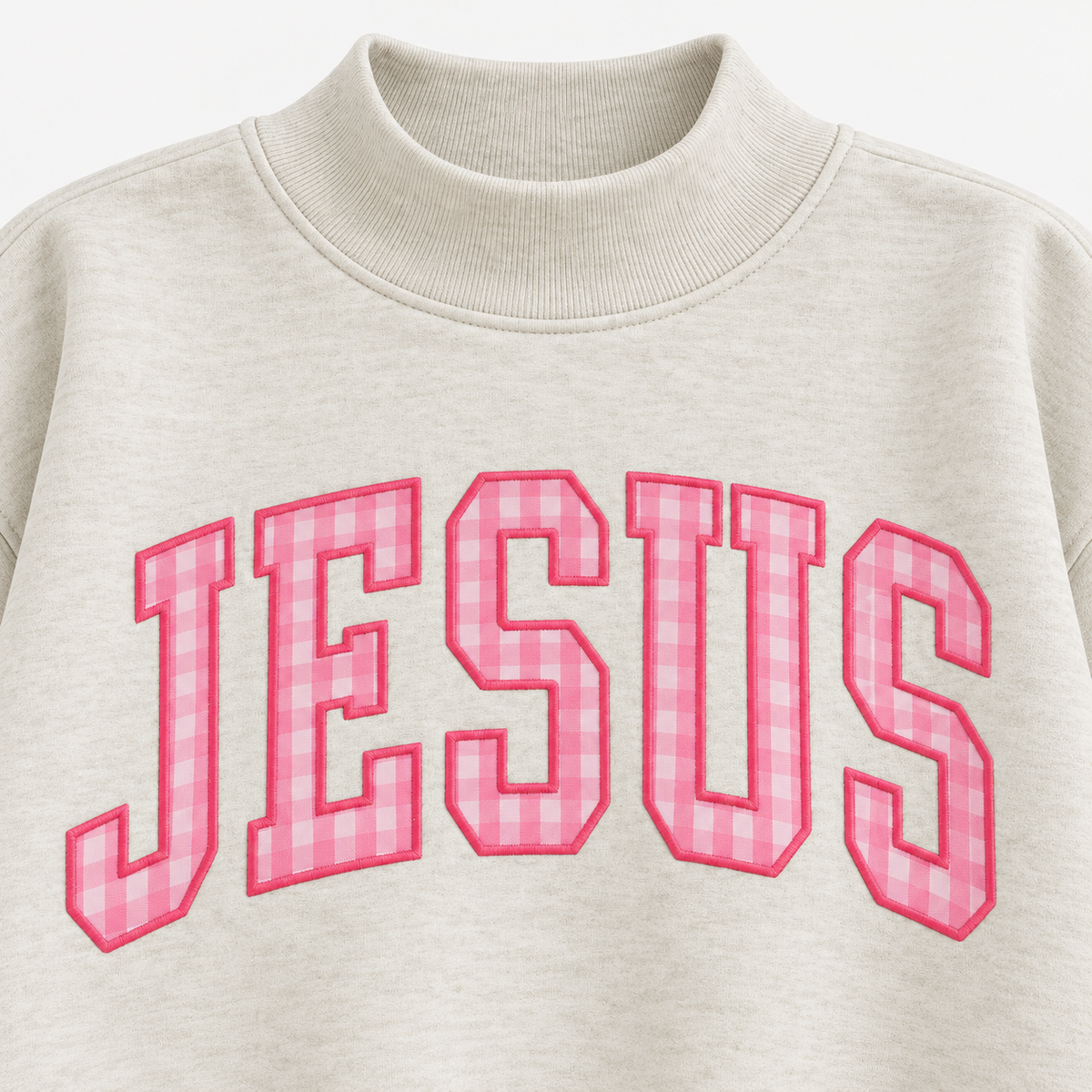 Jesus Plaid Embroidered Hoodie, Crewneck & Mock Neck Sweatshirt – Christian Faith-Inspired Pullover, Multiple Colors Available, Gift for Women