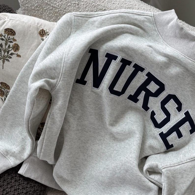 Embroidered NURSE Varsity Font Mock-Neck Sweatshirt | Nurse Mockneck Embroidery - Sweatshirt - Hoodie