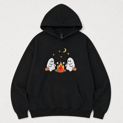 Cute Camping Ghost Embroidered Sweatshirt /Hoodie/Tshirt– Cozy Halloween Campfire Crewneck Pullover