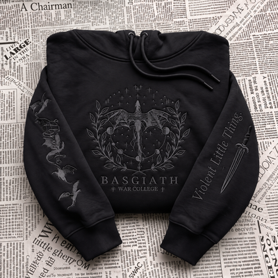 Basgiath War College embroidered Hoodie & Sweatshirt, Fourth Wing Inspired Embroidery, Dragon Rider Reader Gift, Cozy Fantasy Apparel