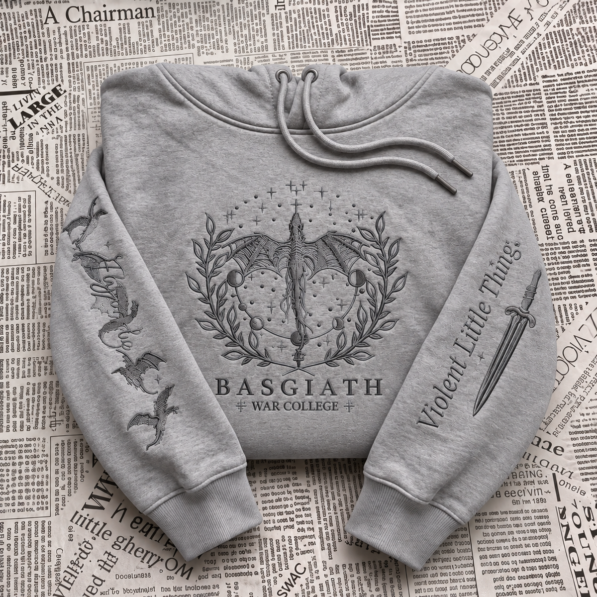 Basgiath War College embroidered Hoodie & Sweatshirt, Fourth Wing Inspired Embroidery, Dragon Rider Reader Gift, Cozy Fantasy Apparel
