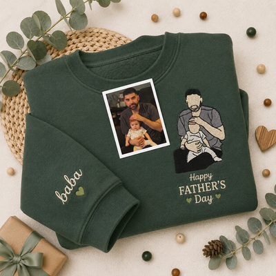 Father's Day Custom Photo Embroidered Hoodie or Sweatshirt – Personalized Gift for Dad and Grandpa