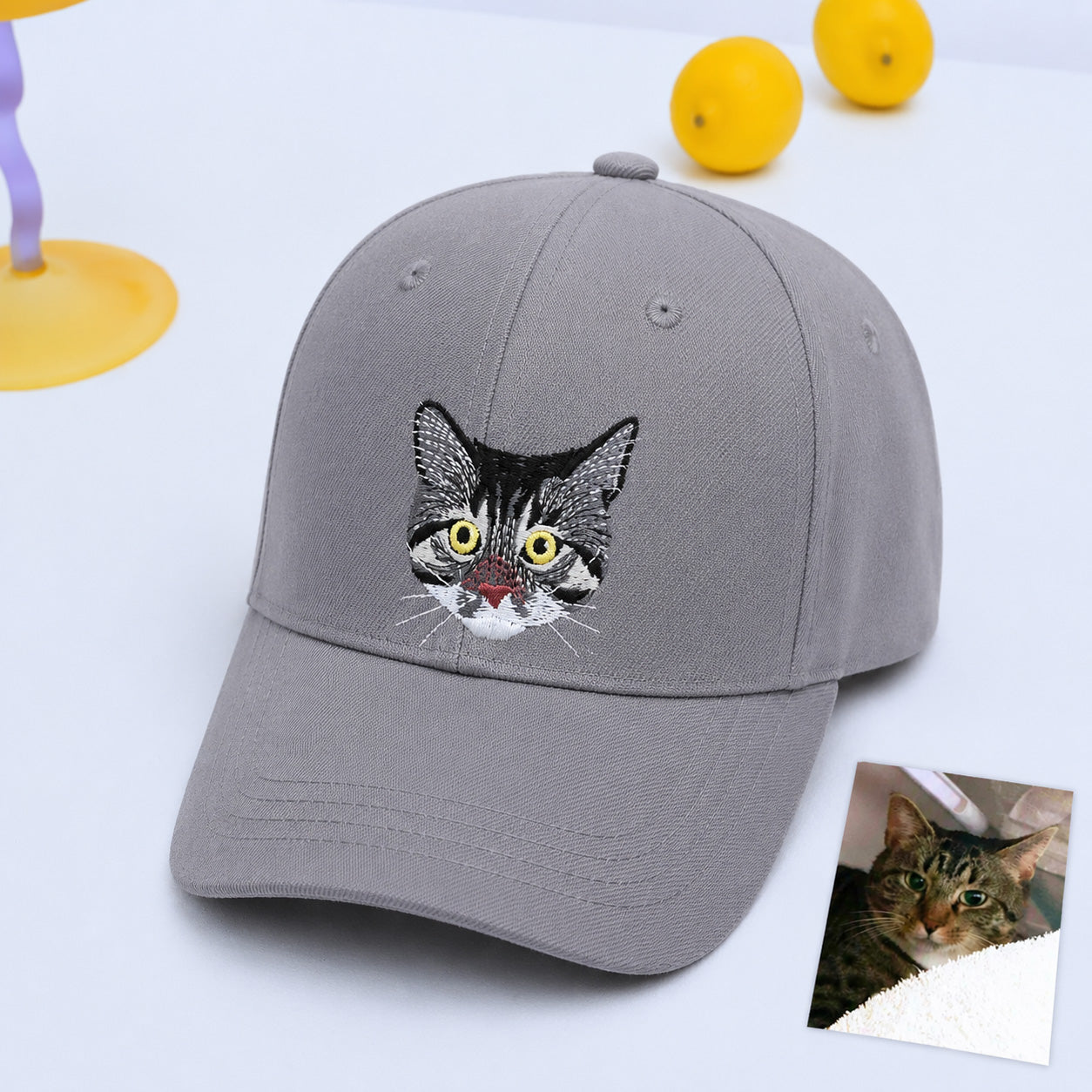 Custom Cat Photo Embroidered Dad Hat with Name, Personalized Cat Face Hat, Gift for Cat Moms, Cat Dads & Cat Lovers
