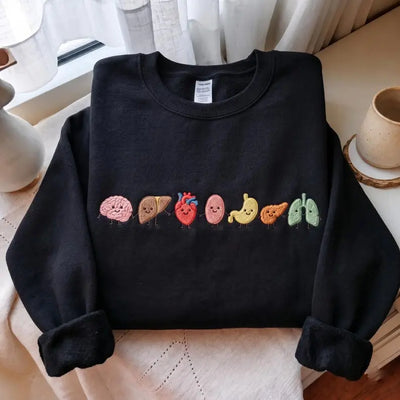 Embroidered Organ Friends Sweatshirt – Cute Anatomy Crewneck & Hoodie, Healthcare Student Gift