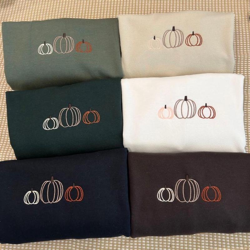 Neutral Pumpkin Embroidered Sweatshirt, Hoodie & T-Shirt – Cute Fall Outfit, Halloween Gift for Pumpkin Lovers 🎃
