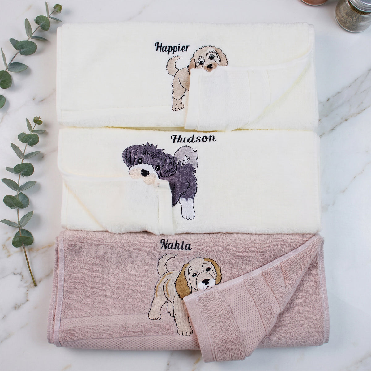 Personalized Pet Embroidered Coral Fleece Towel, Custom Dog Photo Bath Towel & Hand Towel, Soft Plush Pet Lover Gift