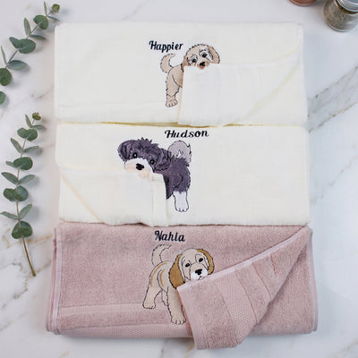 Personalized Pet Embroidered Coral Fleece Towel, Custom Dog Photo Bath Towel & Hand Towel, Soft Plush Pet Lover Gift
