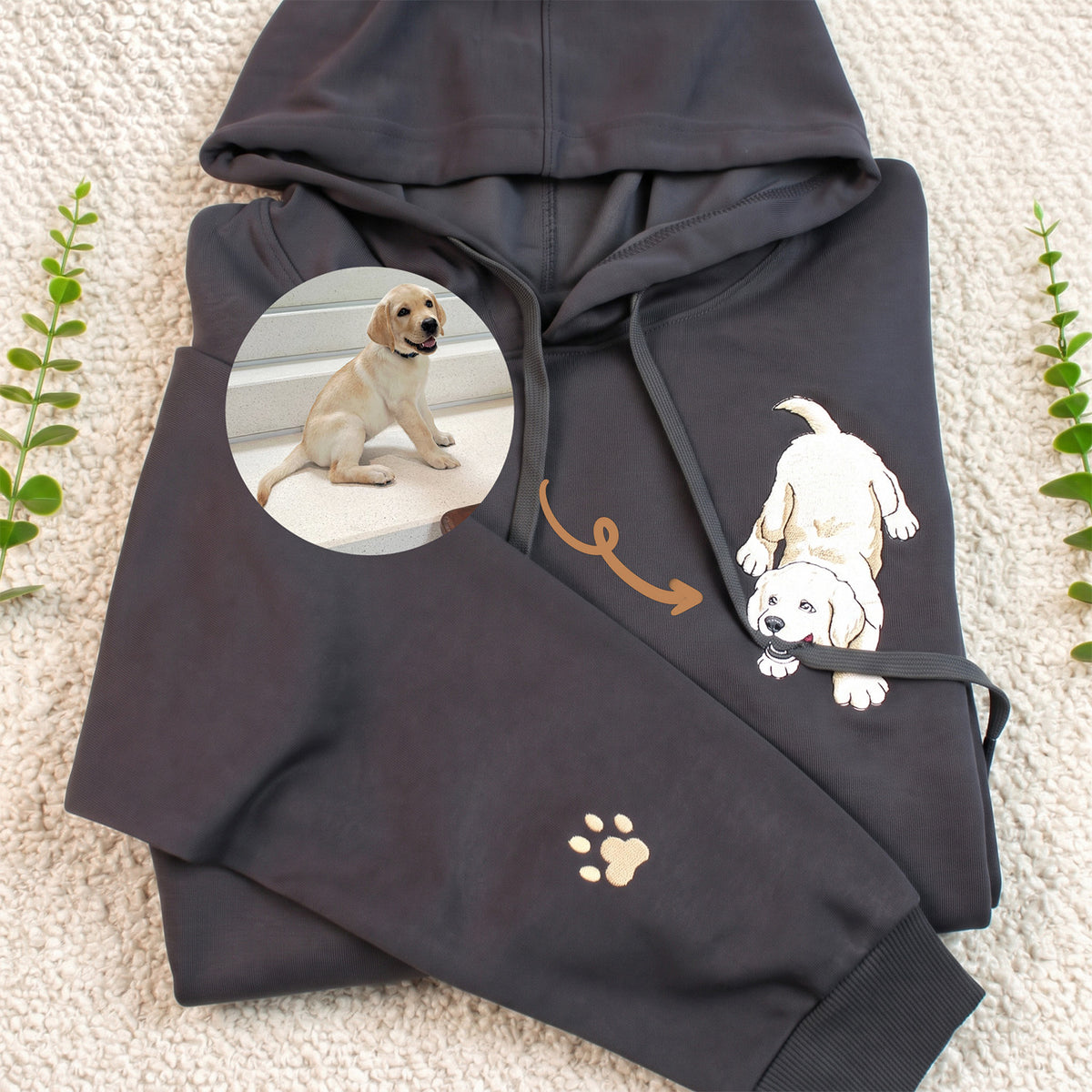 Personalized Pet Biting Drawstring Hoodie – Custom Cat Dog Embroidered Sweatshirt