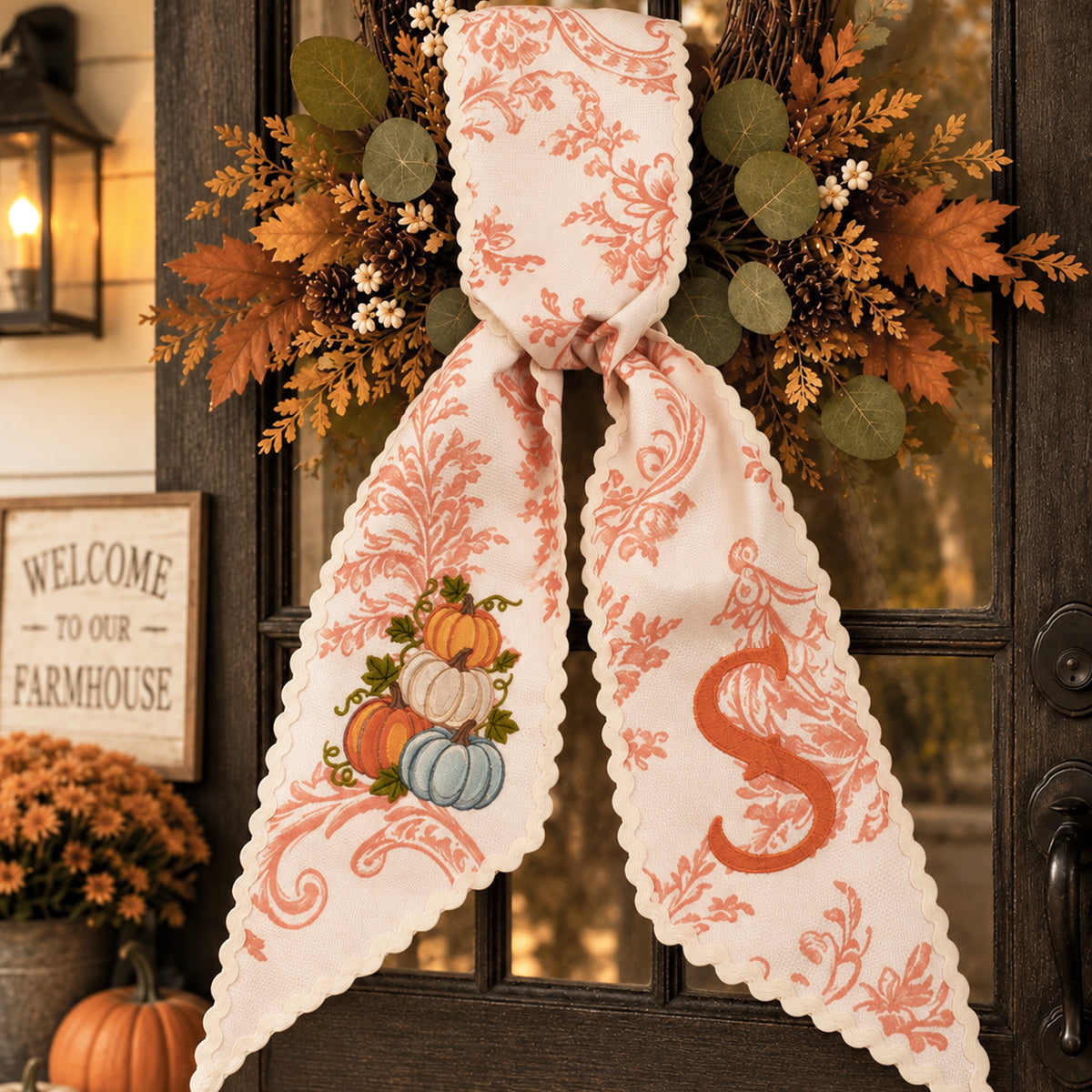 Personalized Halloween Wreath Sash, Custom Ghost & Initial Door Wreath Decoration