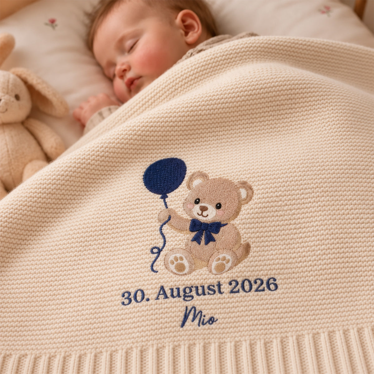 Personalized Baby Name Blanket – Floral Embroidered Newborn Keepsake Gift