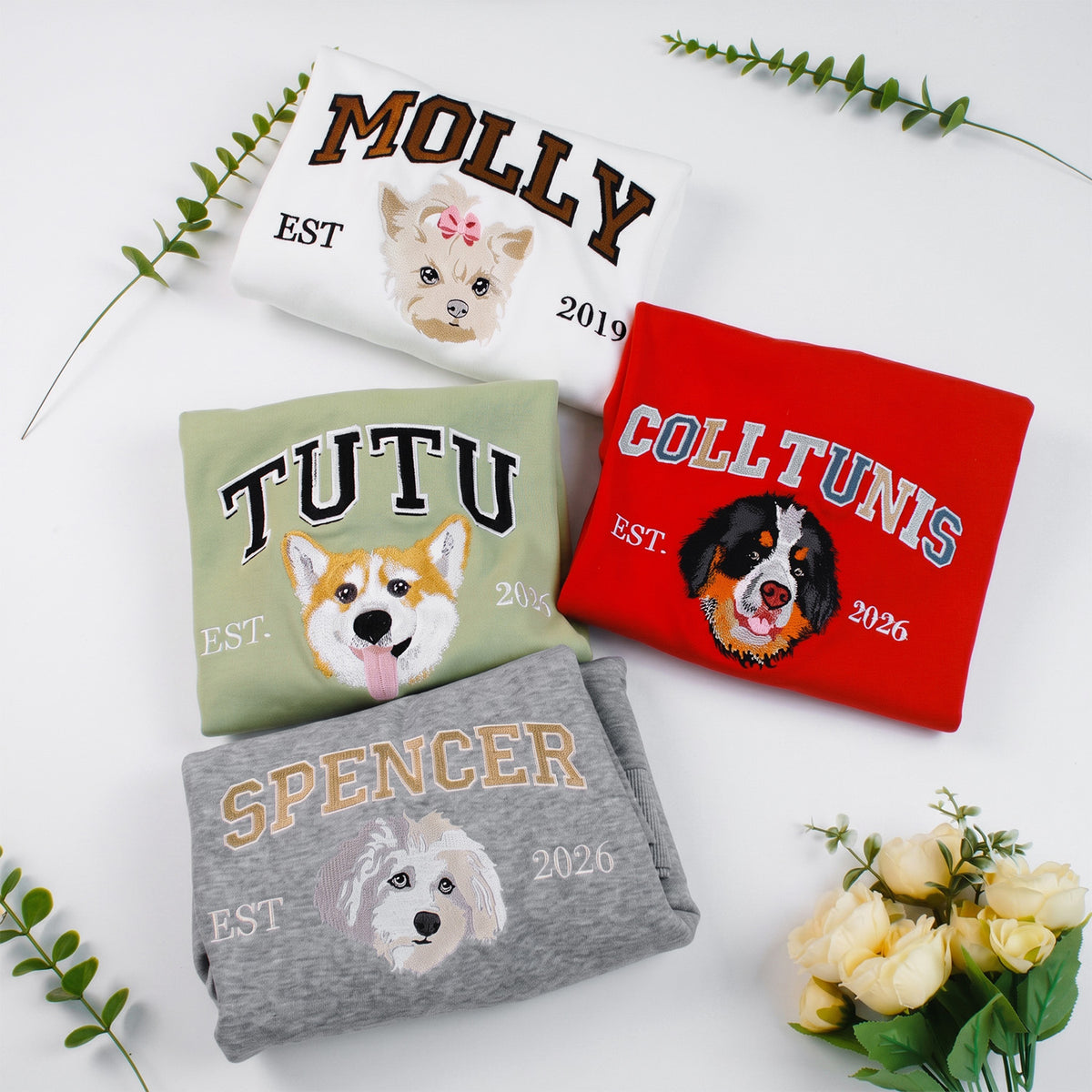 Pet Embroidery Sweatshirt Custom Name Portrait Crewneck, Personalized Cat Dog Face Shirt, Vintage Pet Lover Pullover, Dog Mom Cat Mom Gift