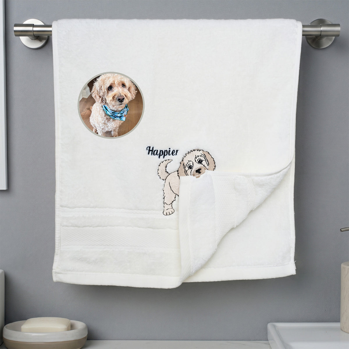Personalized Pet Embroidered Coral Fleece Towel, Custom Dog Photo Bath Towel & Hand Towel, Soft Plush Pet Lover Gift