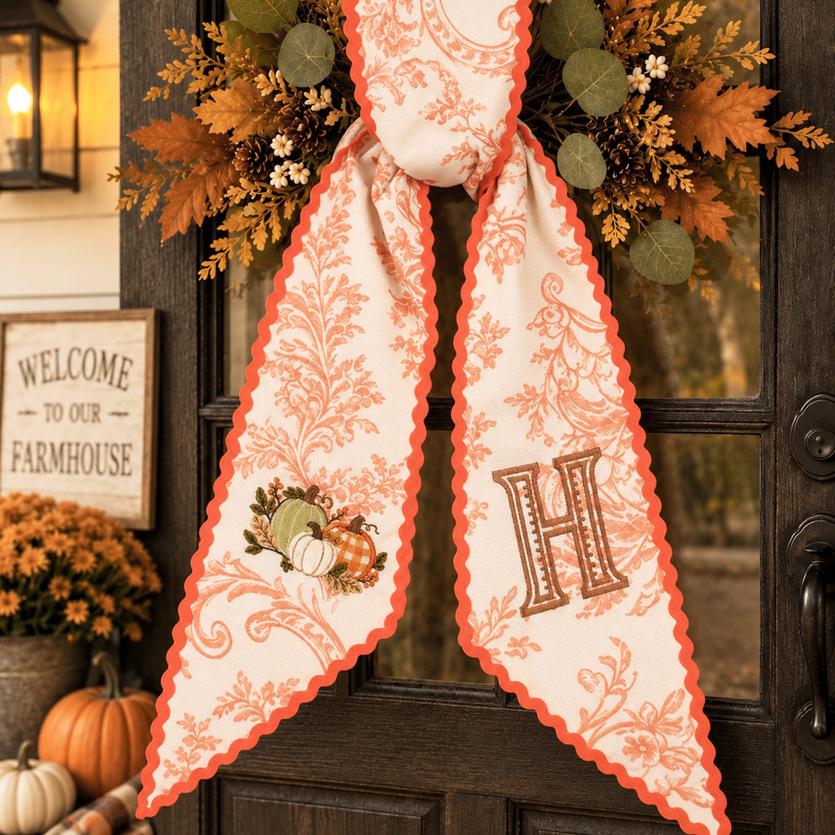 Personalized Halloween Wreath Sash, Custom Ghost & Initial Door Wreath Decoration