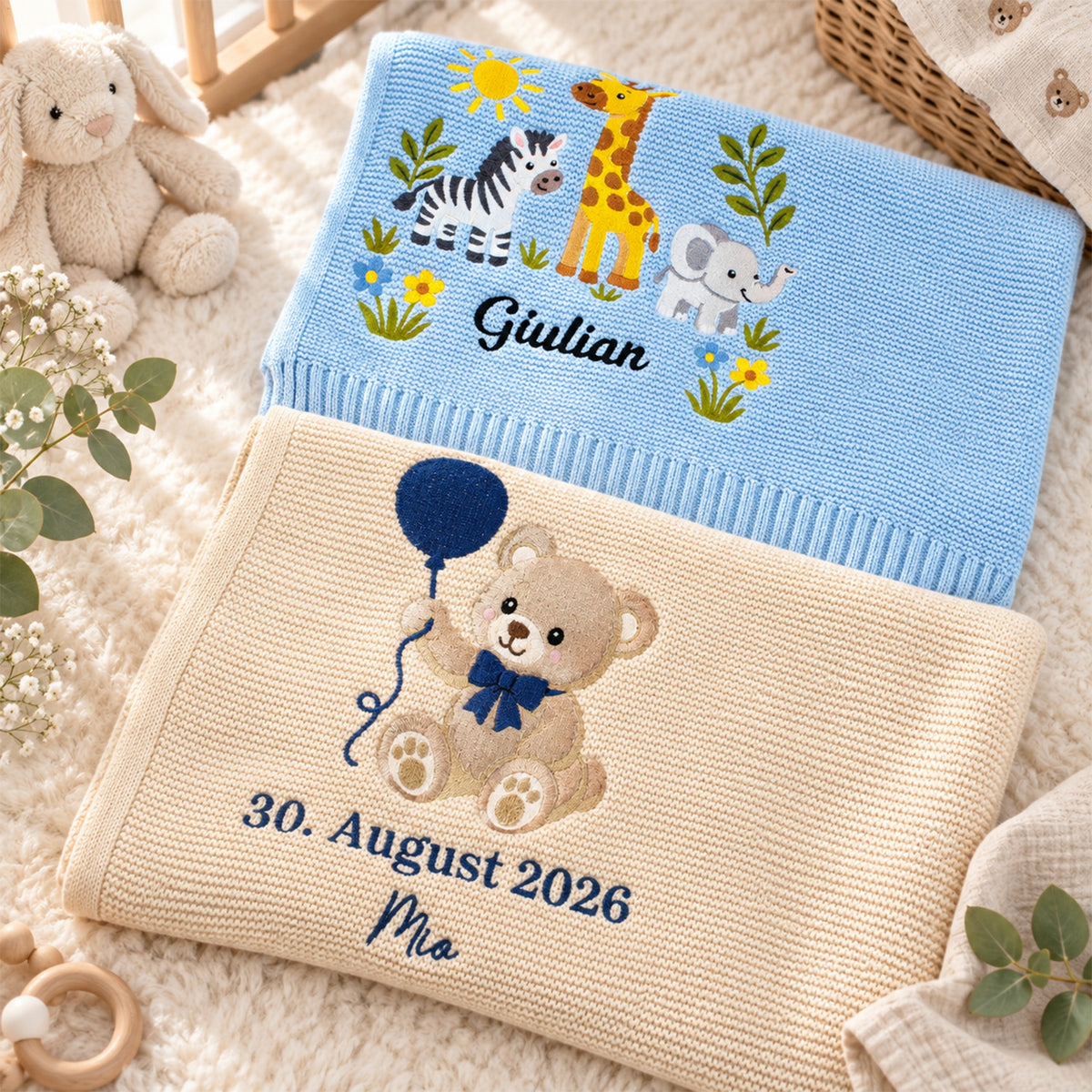 Personalized Baby Name Blanket – Floral Embroidered Newborn Keepsake Gift