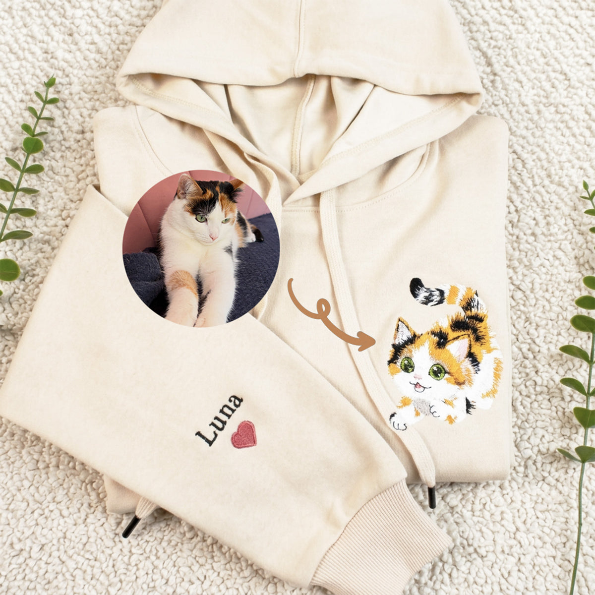 Personalized Pet Biting Drawstring Hoodie – Custom Cat Dog Embroidered Sweatshirt