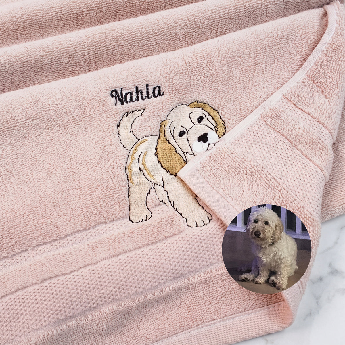 Personalized Pet Embroidered Coral Fleece Towel, Custom Dog Photo Bath Towel & Hand Towel, Soft Plush Pet Lover Gift