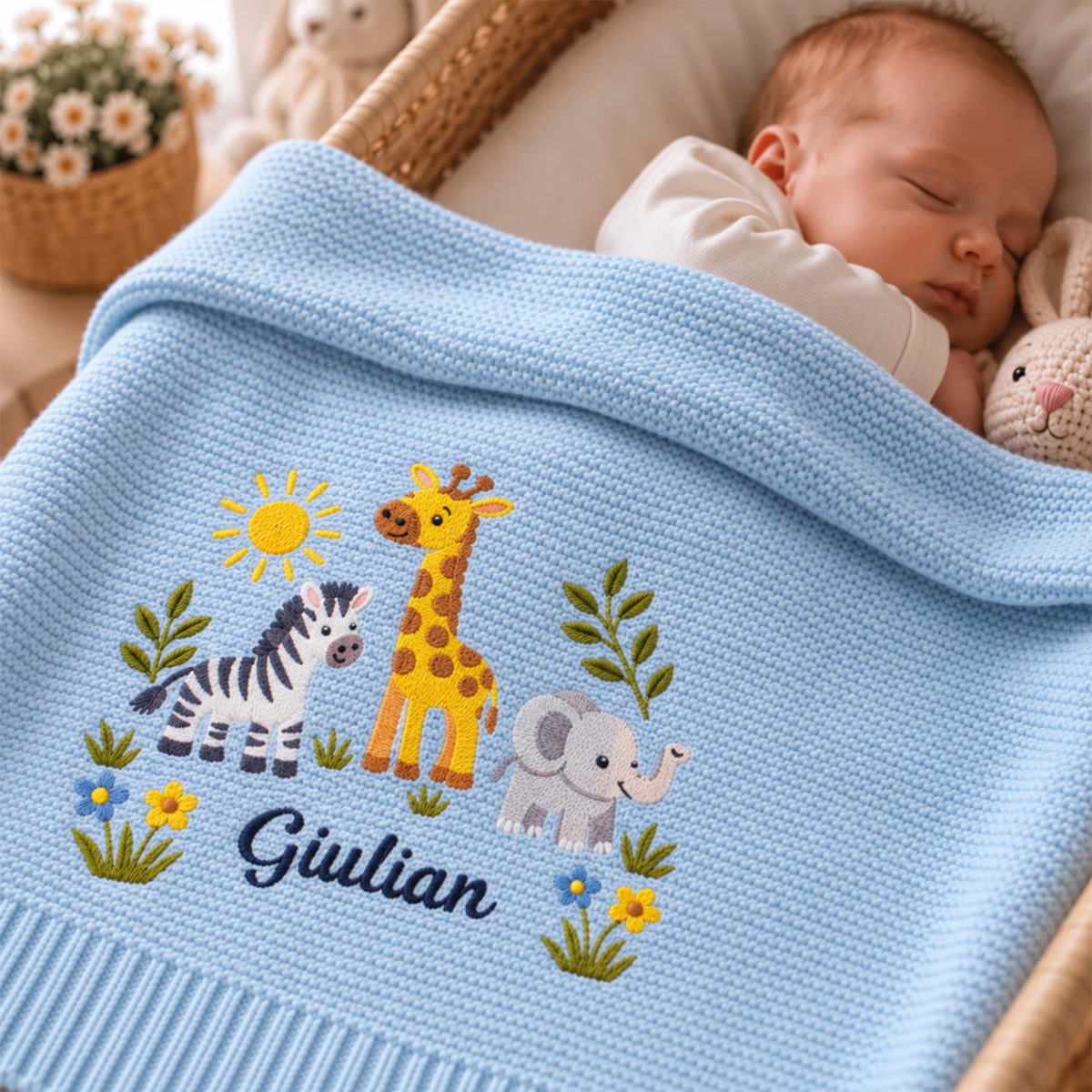 Personalized Baby Name Blanket – Floral Embroidered Newborn Keepsake Gift