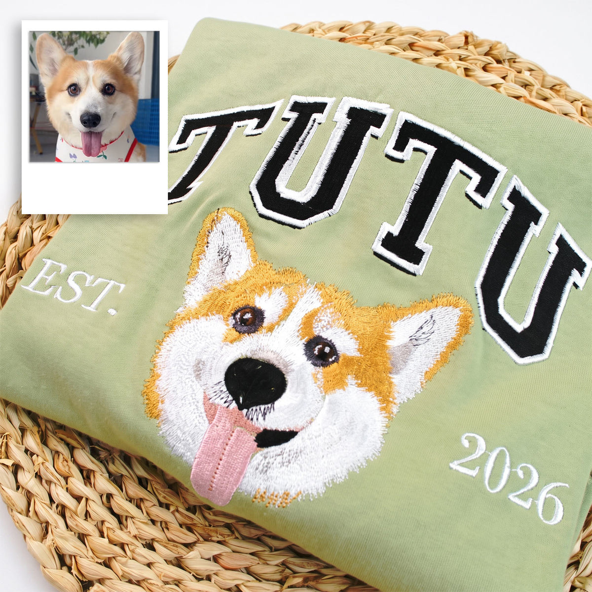 Pet Embroidery Sweatshirt Custom Name Portrait Crewneck, Personalized Cat Dog Face Shirt, Vintage Pet Lover Pullover, Dog Mom Cat Mom Gift