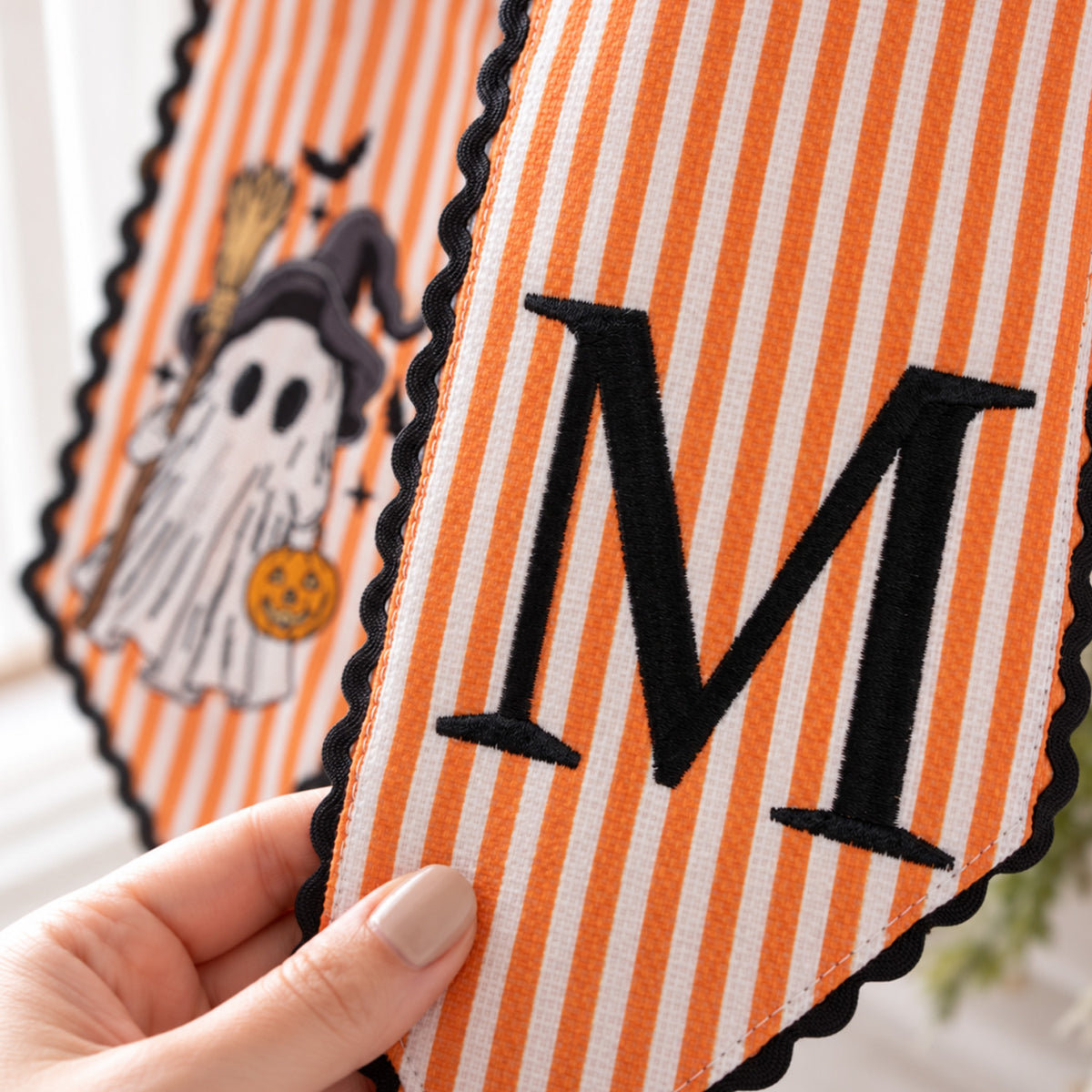 Personalized Halloween Wreath Sash, Custom Ghost & Initial Door Wreath Decoration