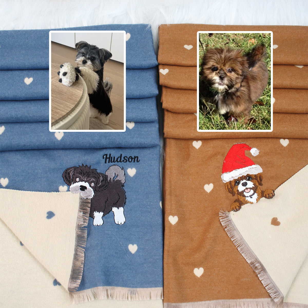 Custom Pet Bite-the-Corner Embroidered Scarf – Personalized Christmas Heart Pattern Scarf