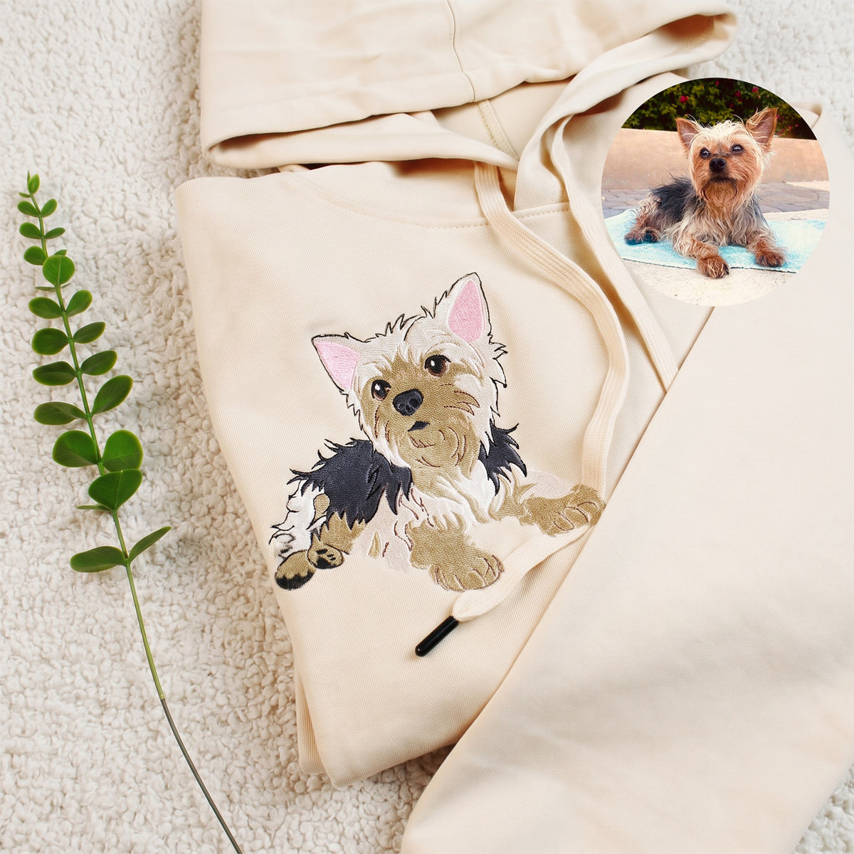Personalized Pet Biting Drawstring Hoodie – Custom Cat Dog Embroidered Sweatshirt