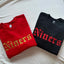 Niners Retro Gothic Embroidered Sweatshirt, Red and Gold Game Day Crewneck, Vintage Sporty Pullover