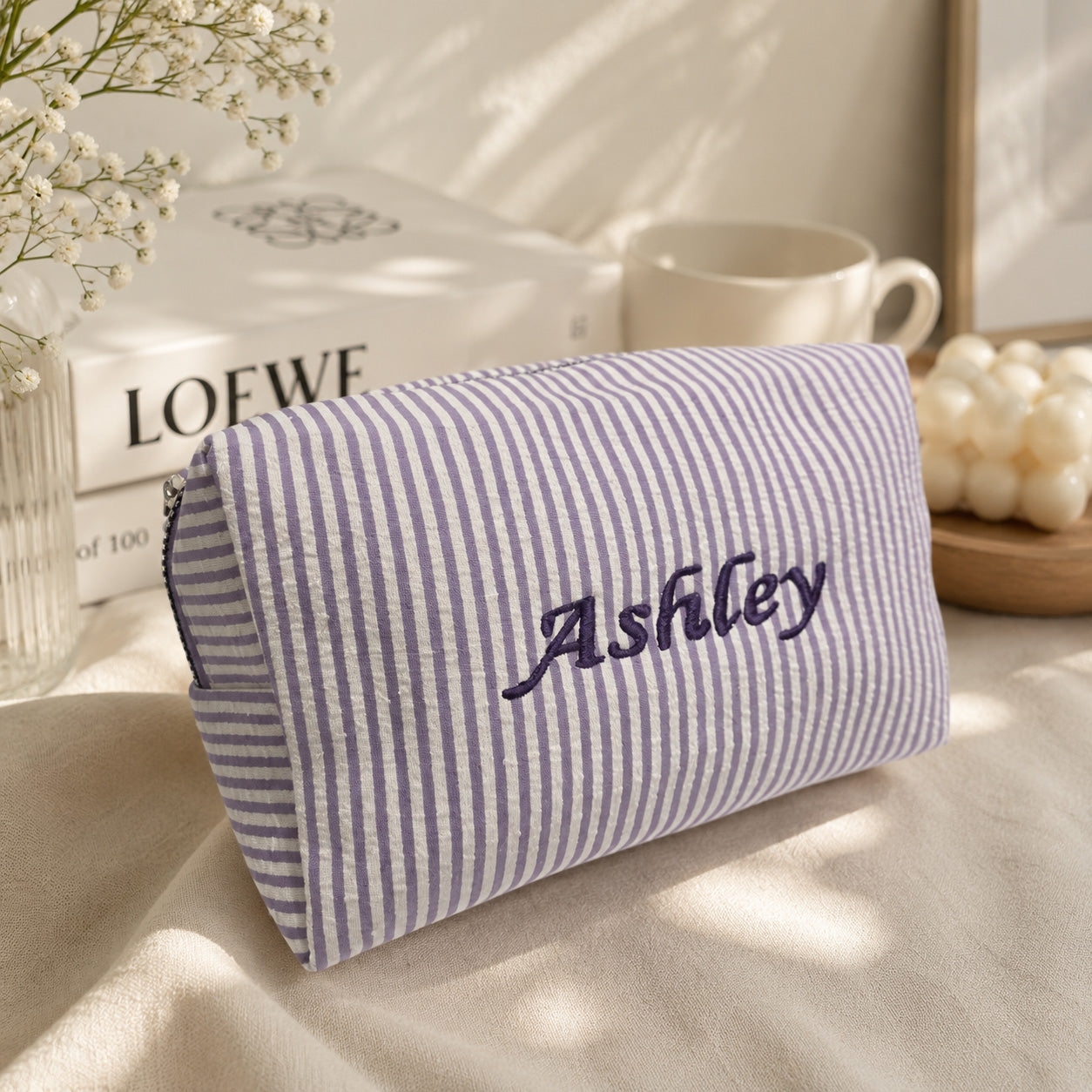 Embroidered Cosmetic Bag: Personalized Monogram Toiletry Bag, Bridesmaid Makeup Bag, Bridal Shower Gift