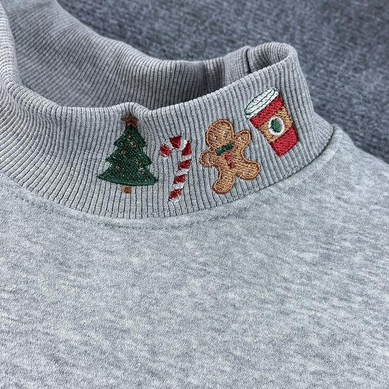 Embroidered Merry christmas  Mockneck Sweatshirt, Christmas Candy Cane Crewneck, Cozy Holiday Sweater, gift for her
