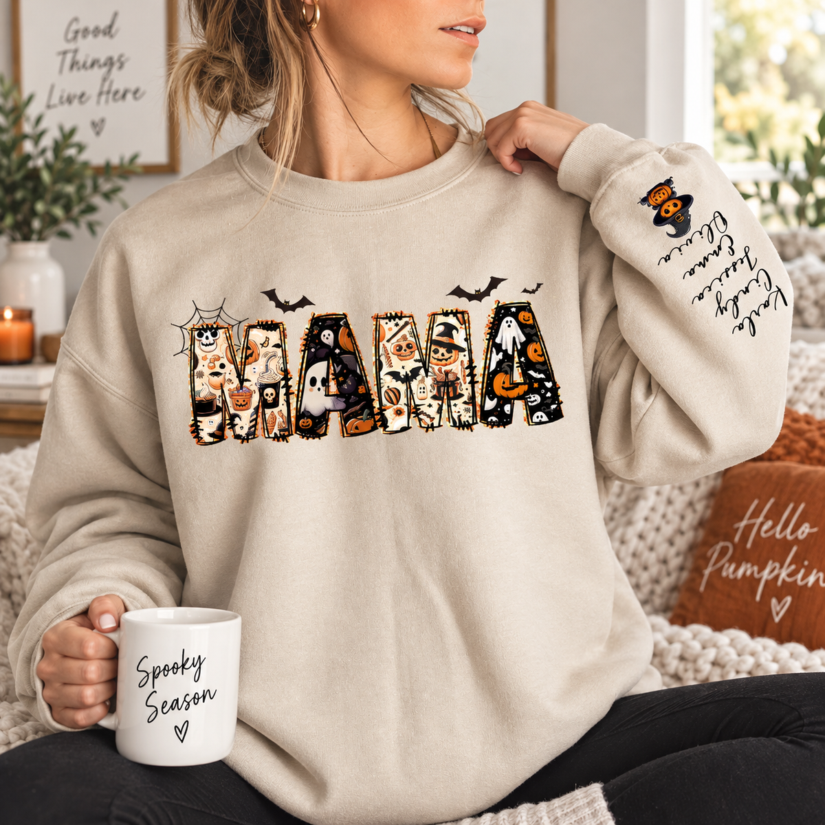 Personalized Halloween Mama Sweatshirt,Spooky Mama Shirt,Gift for Mom,Spooky Mama Sweatshirt, Halloween Shirt,Custom Name Halloween
