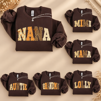 Personalized Halloween Mama Sweatshirt, Custom Name Mom Shirt, Vintage Fall Halloween Sweatshirt, Patchwork Gingham Mama Shirt, Grandma Nana Mimi Auntie Lolly Shirt, Halloween Gift