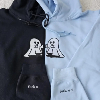Ghost Middle Finger Embroidered Hoodies, Funny Matching Sweatshirt, Cute Embroidered Ghost Design, Halloween Shirt for Lovers