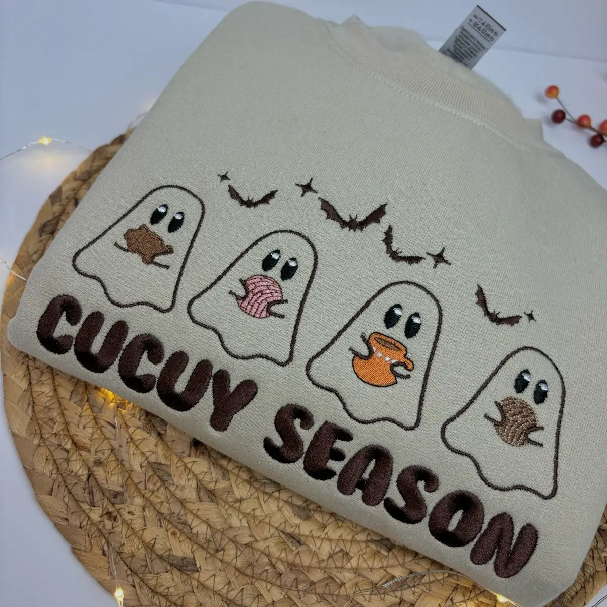 Cucuy Season Embroidered Sweatshirt, Halloween Unisex Cotton Sweater