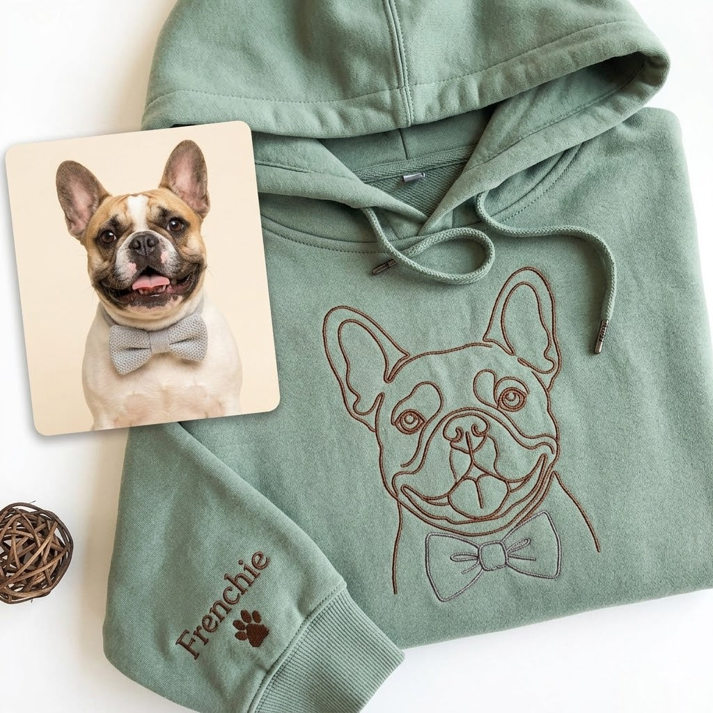 Custom Embroidered Hoodie Pet Line Drawing with Pet Portraits