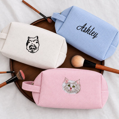 Embroidered Cosmetic Bag: Personalized Monogram Toiletry Bag, Bridesmaid Makeup Bag, Bridal Shower Gift