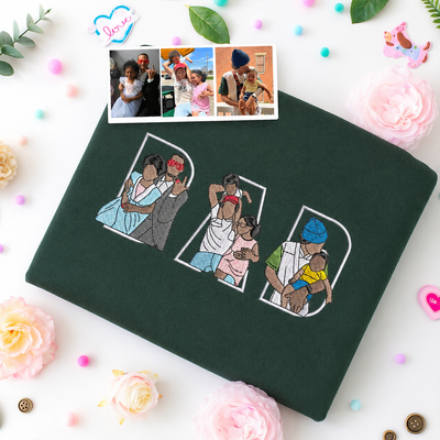 Custom Photo Portrait Embroidery Sweatshirt/Hoodie, Gift For Dad/Mom/Family