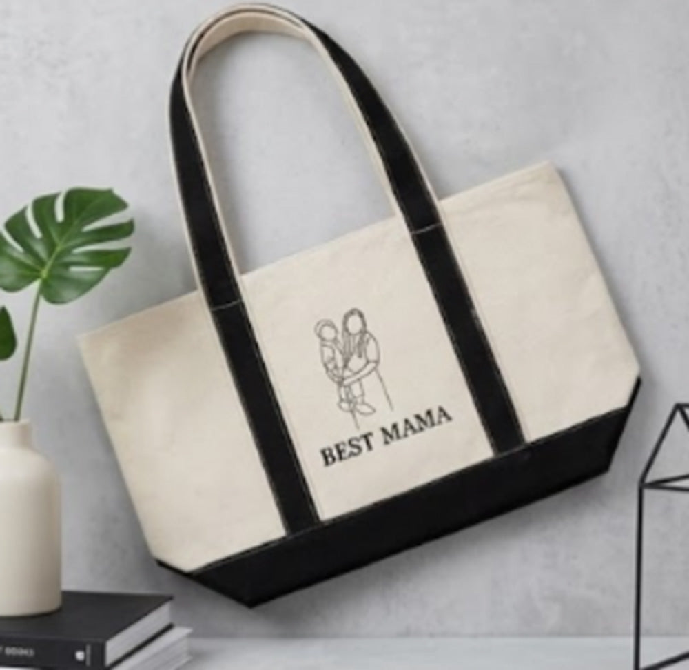 Personalized Mom Tote Bag with Embroidered Portrait fom Photo, Unique Mother's Day Gifts