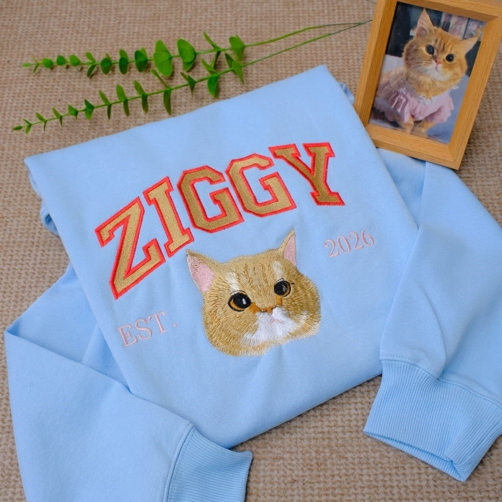 Personalized Embroidered Sweatshirt with Pet Portraits and Names