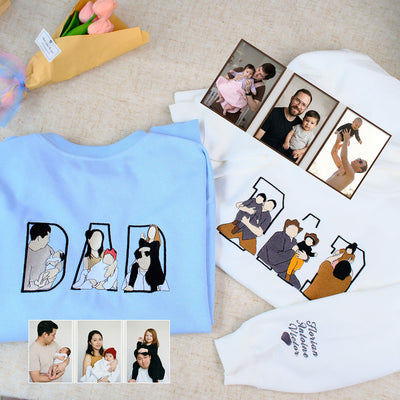 Custom Photo Portrait Embroidery Sweatshirt/Hoodie, Gift For Dad/Mom/Family