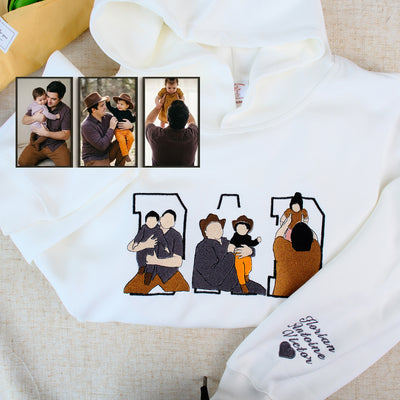 Custom Photo Portrait Embroidery Sweatshirt/Hoodie, Gift For Dad/Mom/Family