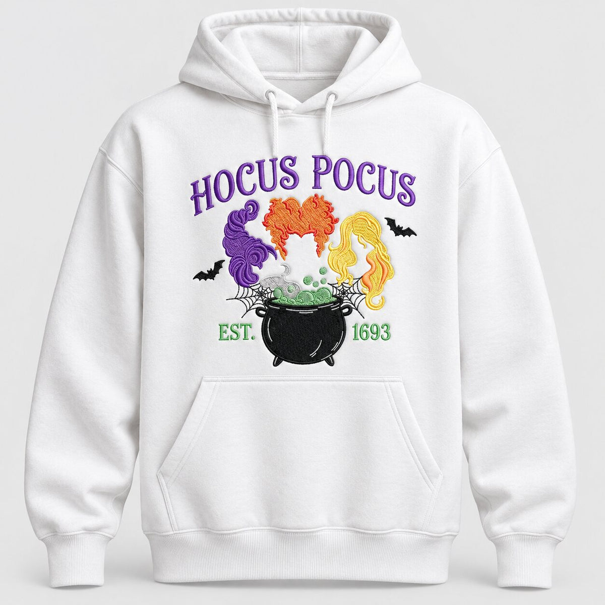 Hocus Pocus Witches Embroidered Sweatshirt – Halloween Witch Cauldron & Spooky Season Crewneck