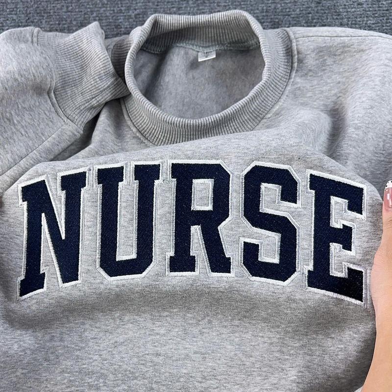 Embroidered NURSE Varsity Font Mock-Neck Sweatshirt | Nurse Mockneck Embroidery - Sweatshirt - Hoodie