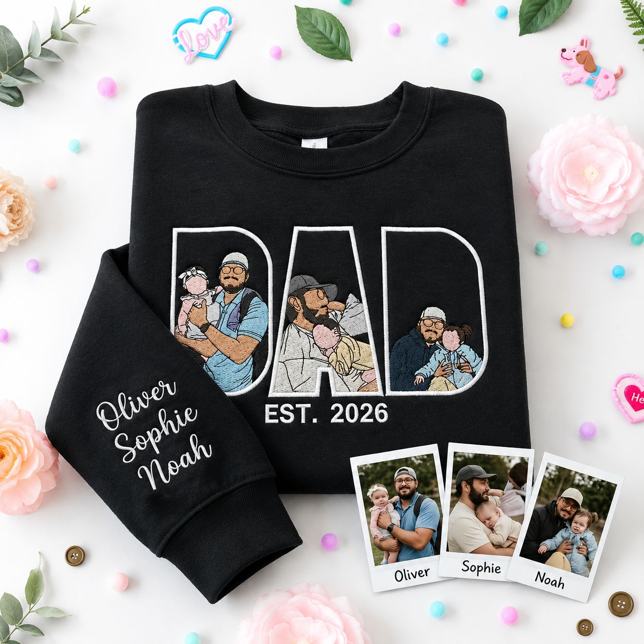 Custom Photo Portrait Embroidery Sweatshirt/Hoodie, Gift For Dad/Mom/Family