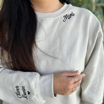 Custom Embroidered Mama Sweatshirt with Kids Name Sleeve