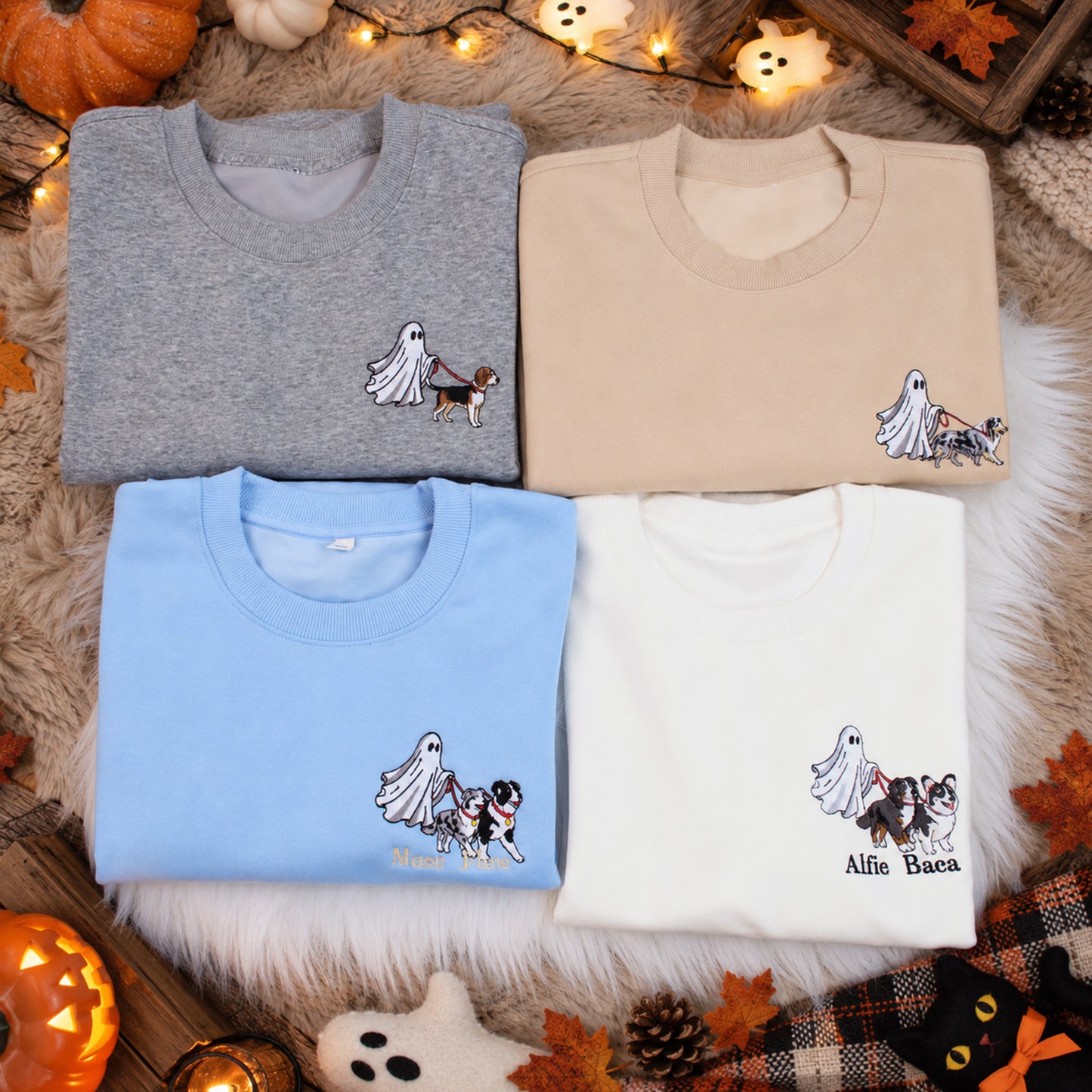 Custom Pet Ghost Walking Embroidered Halloween Shirt, Personalized Pet Photo Comfort Colors Tee, Funny Spooky Pet Lover Gift